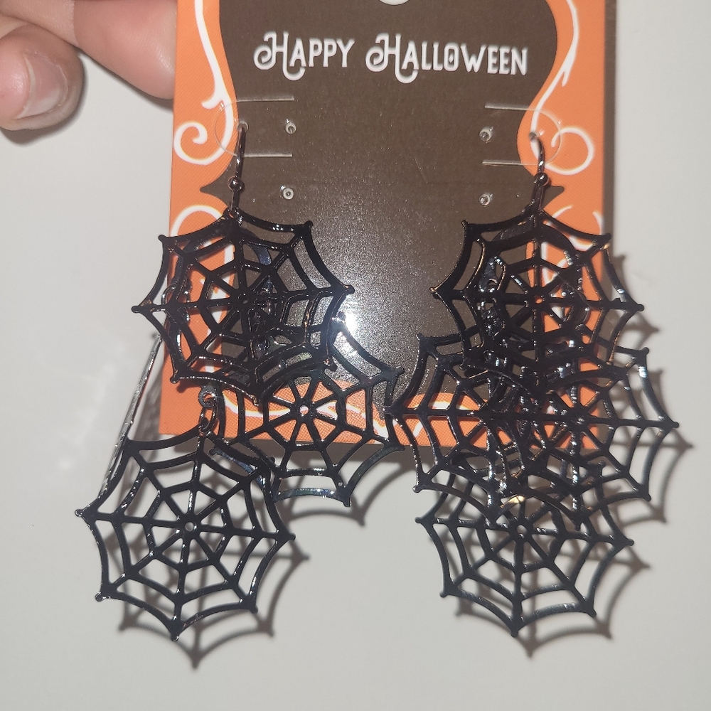 Black Spider Web Halloween Earrings.